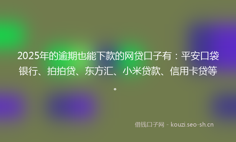 2025年的逾期也能下款的网贷口子有：平安口袋银行、拍拍贷、东方汇、小米贷款、信用卡贷等。