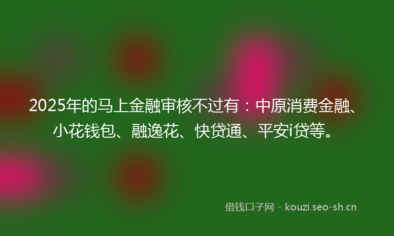 2025年的马上金融审核不过有：中原消费金融、小花钱包、融逸花、快贷通、平安i贷等。