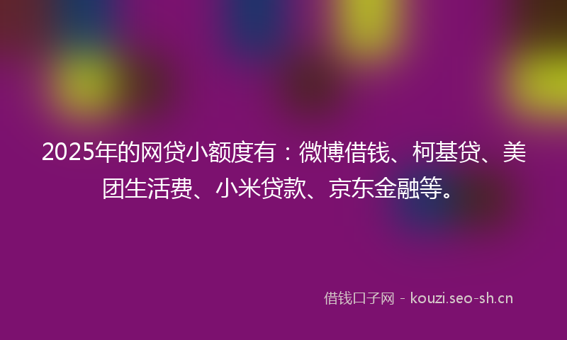 2025年的网贷小额度有：微博借钱、柯基贷、美团生活费、小米贷款、京东金融等。