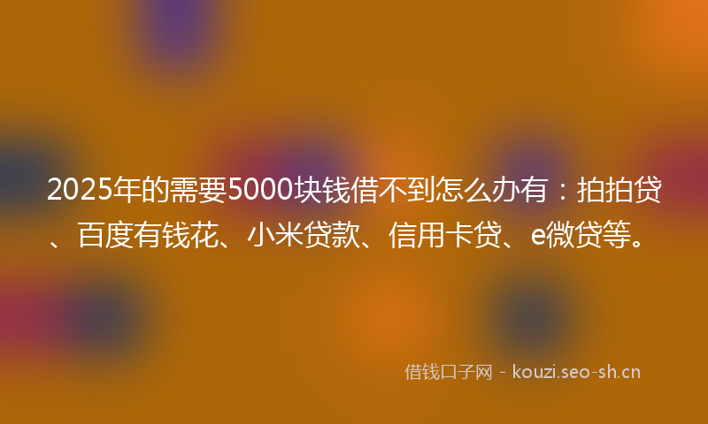 2025年的需要5000块钱借不到怎么办有：拍拍贷、百度有钱花、小米贷款、信用卡贷、e微贷等。
