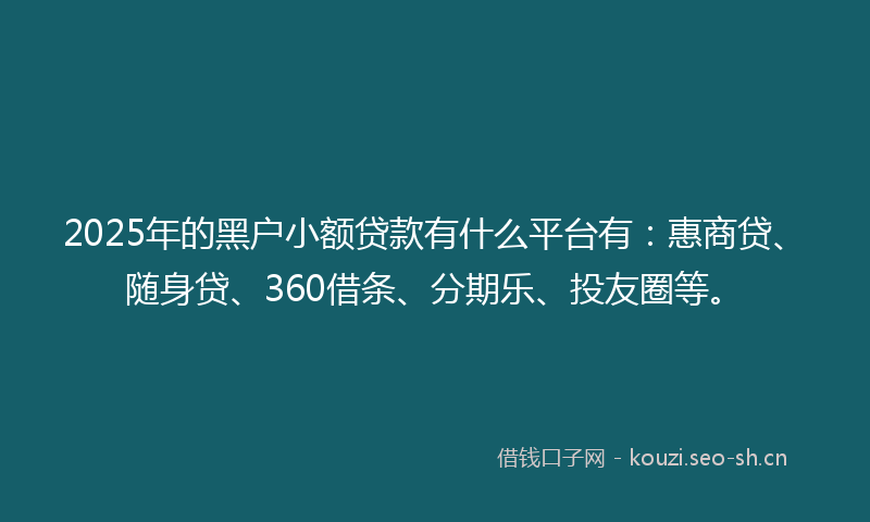 2025年的黑户小额贷款有什么平台有：惠商贷、随身贷、360借条、分期乐、投友圈等。