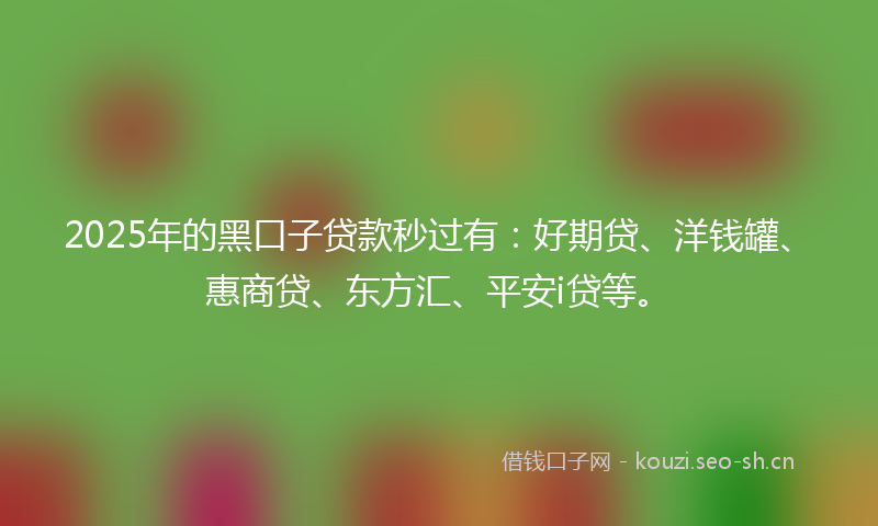 2025年的黑口子贷款秒过有：好期贷、洋钱罐、惠商贷、东方汇、平安i贷等。