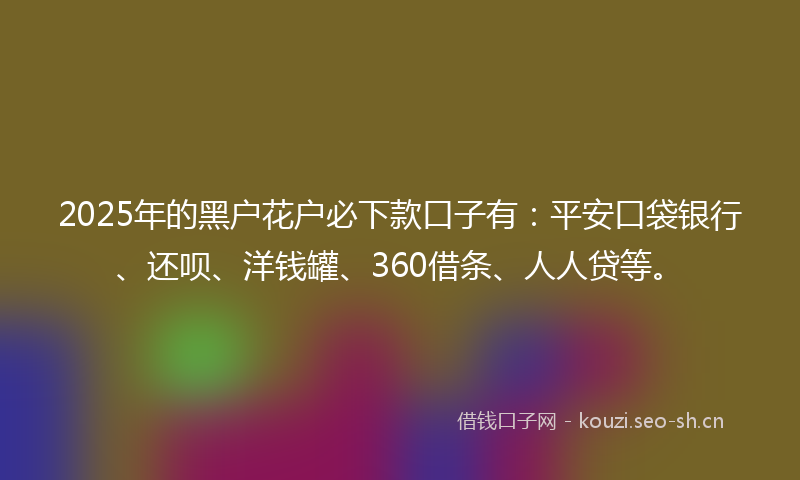 2025年的黑户花户必下款口子有：平安口袋银行、还呗、洋钱罐、360借条、人人贷等。