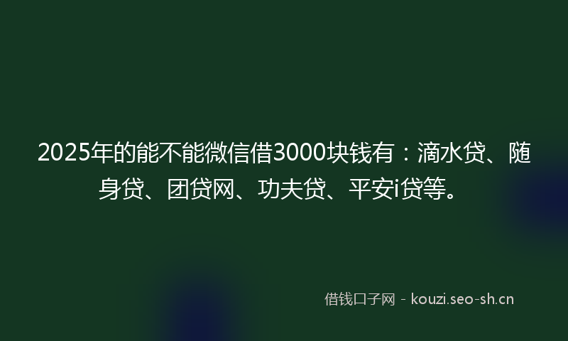 2025年的能不能微信借3000块钱有：滴水贷、随身贷、团贷网、功夫贷、平安i贷等。