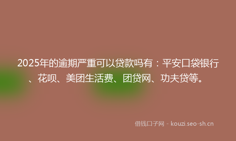 2025年的逾期严重可以贷款吗有：平安口袋银行、花呗、美团生活费、团贷网、功夫贷等。