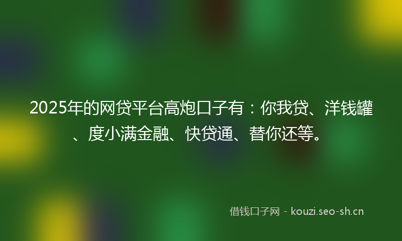 2025年的网贷平台高炮口子有：你我贷、洋钱罐、度小满金融、快贷通、替你还等。