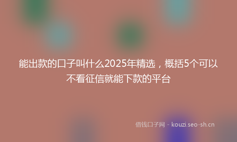 能出款的口子叫什么2025年精选，概括5个可以不看征信就能下款的平台