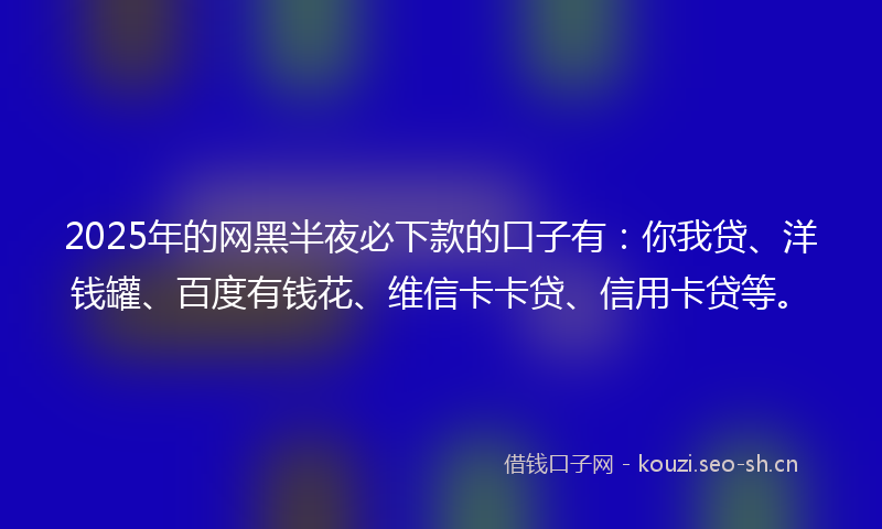 2025年的网黑半夜必下款的口子有：你我贷、洋钱罐、百度有钱花、维信卡卡贷、信用卡贷等。
