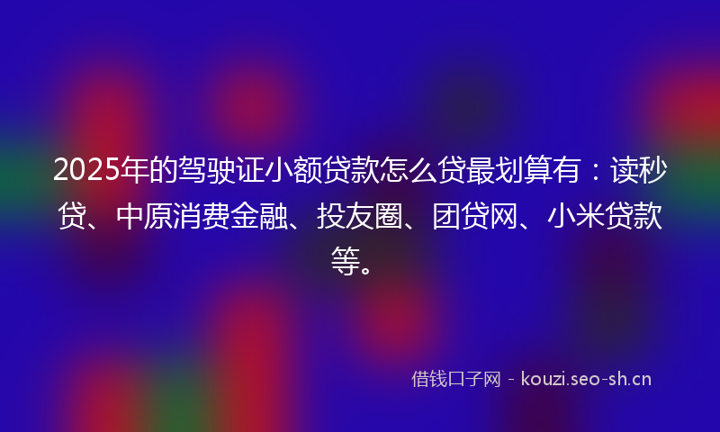 2025年的驾驶证小额贷款怎么贷最划算有：读秒贷、中原消费金融、投友圈、团贷网、小米贷款等。