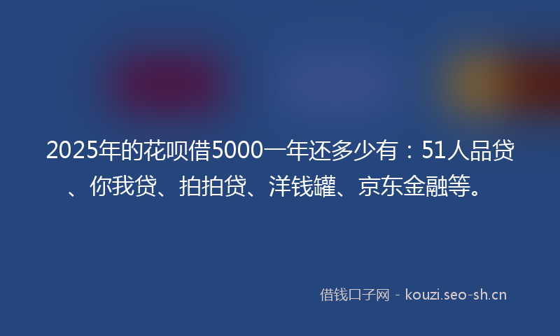 2025年的花呗借5000一年还多少有：51人品贷、你我贷、拍拍贷、洋钱罐、京东金融等。