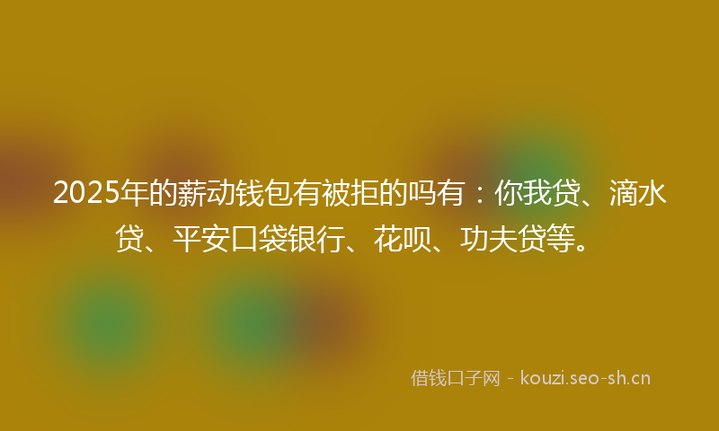 2025年的薪动钱包有被拒的吗有：你我贷、滴水贷、平安口袋银行、花呗、功夫贷等。