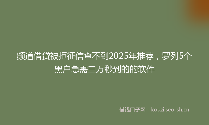 频道借贷被拒征信查不到2025年推荐，罗列5个黑户急需三万秒到的的软件
