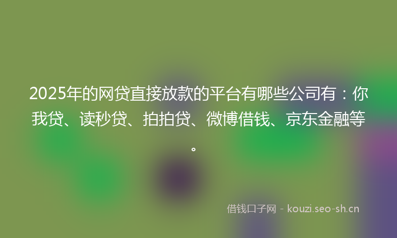 2025年的网贷直接放款的平台有哪些公司有：你我贷、读秒贷、拍拍贷、微博借钱、京东金融等。