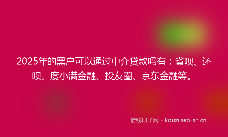 2025年的黑户可以通过中介贷款吗有：省呗、还呗、度小满金融、投友圈、京东金融等。