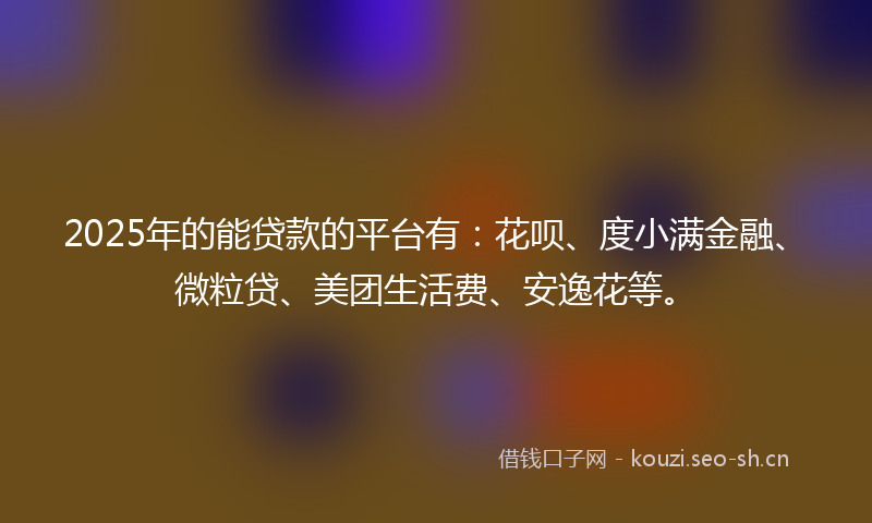 2025年的能贷款的平台有：花呗、度小满金融、微粒贷、美团生活费、安逸花等。