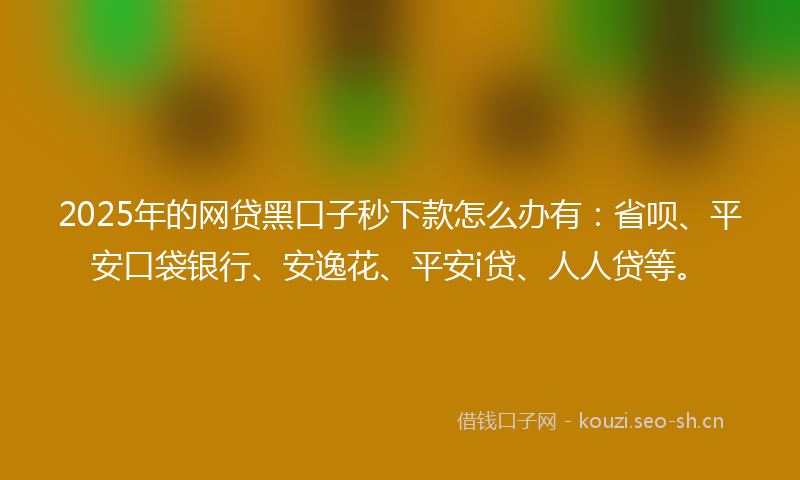 2025年的网贷黑口子秒下款怎么办有：省呗、平安口袋银行、安逸花、平安i贷、人人贷等。