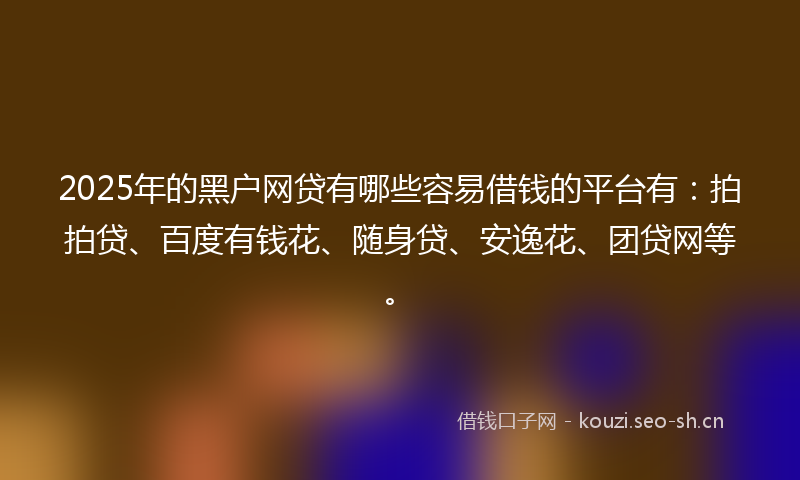 2025年的黑户网贷有哪些容易借钱的平台有：拍拍贷、百度有钱花、随身贷、安逸花、团贷网等。