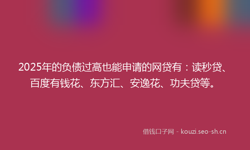 2025年的负债过高也能申请的网贷有：读秒贷、百度有钱花、东方汇、安逸花、功夫贷等。