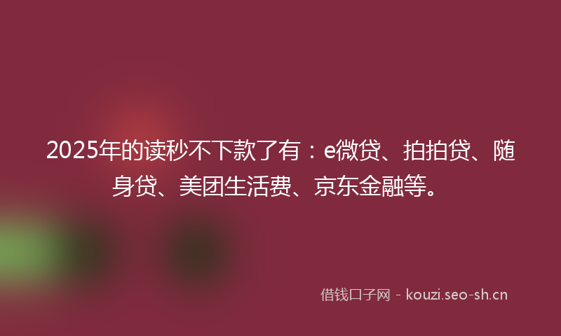 2025年的读秒不下款了有：e微贷、拍拍贷、随身贷、美团生活费、京东金融等。