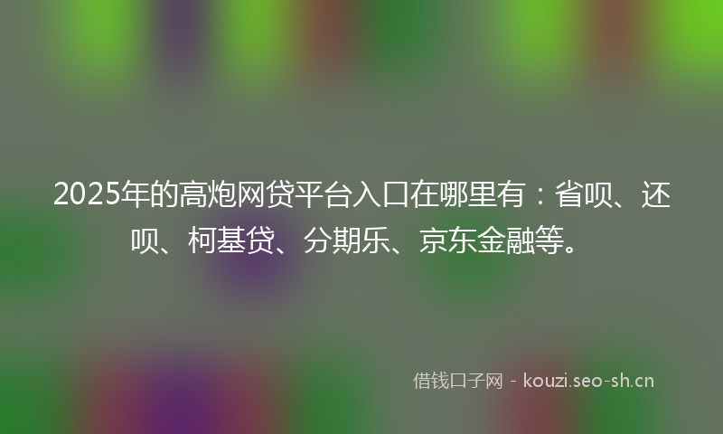 2025年的高炮网贷平台入口在哪里有：省呗、还呗、柯基贷、分期乐、京东金融等。