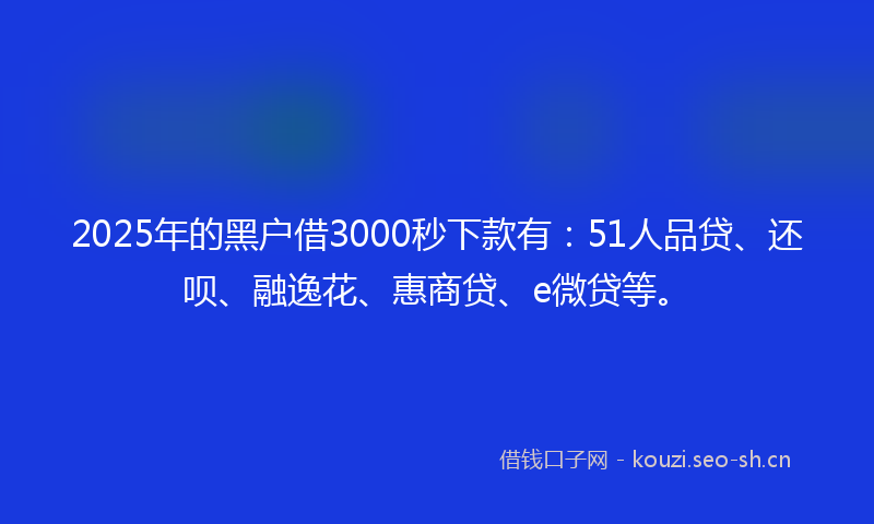 2025年的黑户借3000秒下款有：51人品贷、还呗、融逸花、惠商贷、e微贷等。