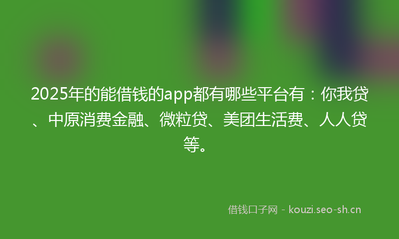 2025年的能借钱的app都有哪些平台有：你我贷、中原消费金融、微粒贷、美团生活费、人人贷等。