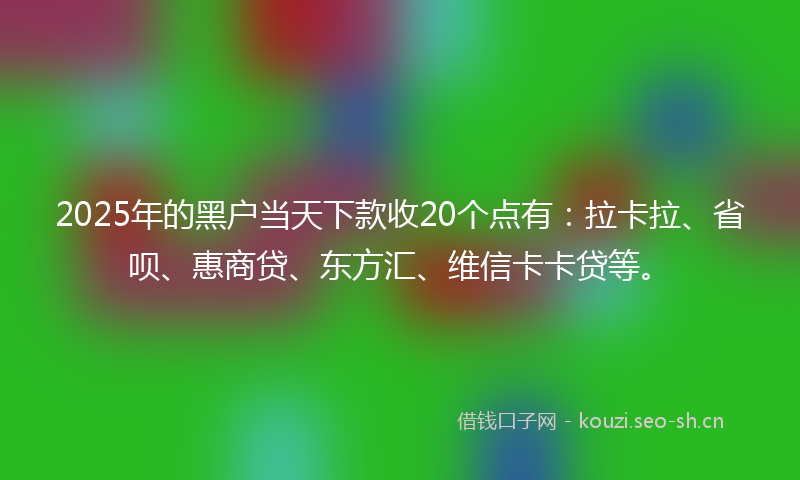2025年的黑户当天下款收20个点有：拉卡拉、省呗、惠商贷、东方汇、维信卡卡贷等。