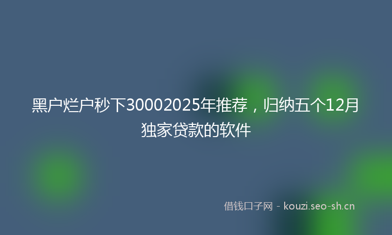 黑户烂户秒下30002025年推荐，归纳五个12月独家贷款的软件