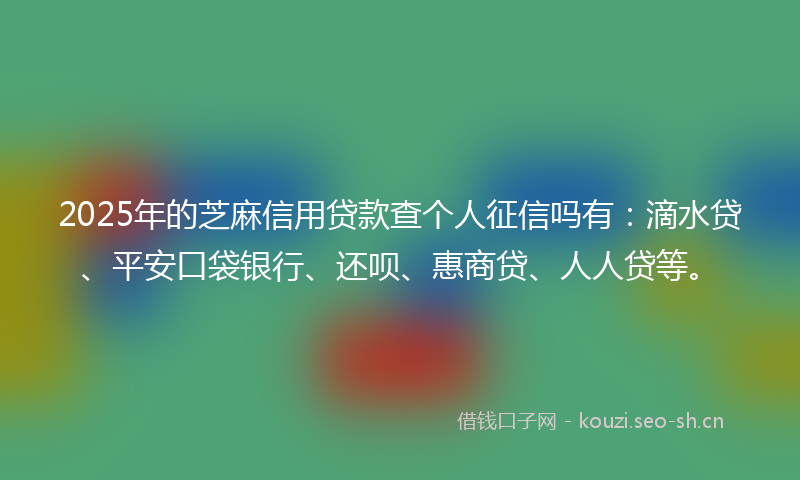 2025年的芝麻信用贷款查个人征信吗有：滴水贷、平安口袋银行、还呗、惠商贷、人人贷等。