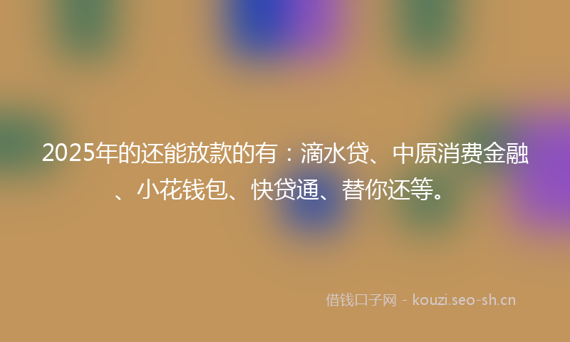 2025年的还能放款的有：滴水贷、中原消费金融、小花钱包、快贷通、替你还等。