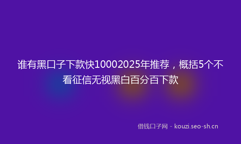 谁有黑口子下款快10002025年推荐，概括5个不看征信无视黑白百分百下款