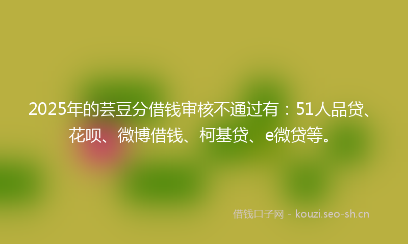 2025年的芸豆分借钱审核不通过有：51人品贷、花呗、微博借钱、柯基贷、e微贷等。