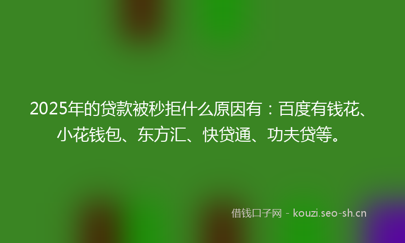 2025年的贷款被秒拒什么原因有：百度有钱花、小花钱包、东方汇、快贷通、功夫贷等。