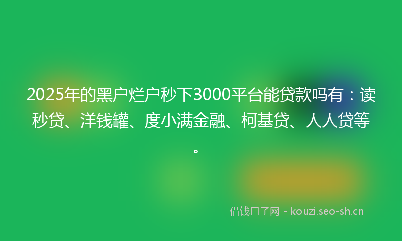 2025年的黑户烂户秒下3000平台能贷款吗有：读秒贷、洋钱罐、度小满金融、柯基贷、人人贷等。