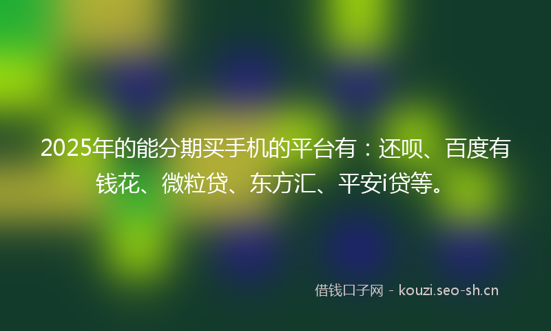 2025年的能分期买手机的平台有：还呗、百度有钱花、微粒贷、东方汇、平安i贷等。
