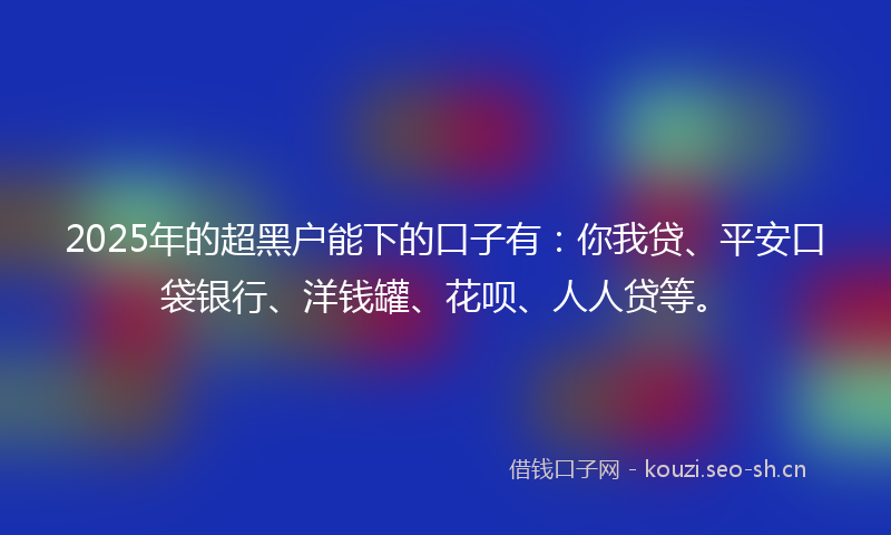 2025年的超黑户能下的口子有:你我贷、平安口袋银行、洋钱罐、花呗、人人贷等。