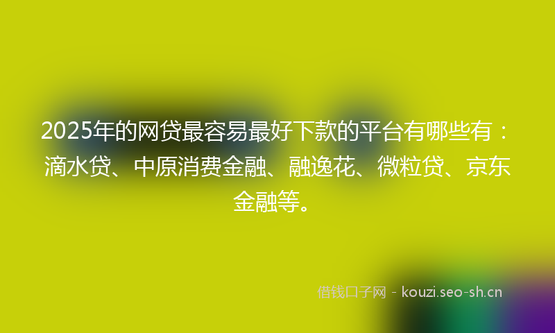 2025年的网贷最容易最好下款的平台有哪些有：滴水贷、中原消费金融、融逸花、微粒贷、京东金融等。