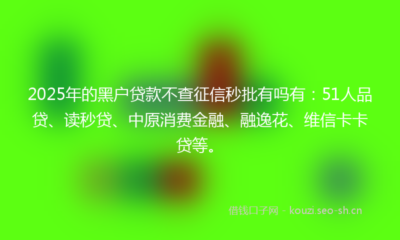 2025年的黑户贷款不查征信秒批有吗有：51人品贷、读秒贷、中原消费金融、融逸花、维信卡卡贷等。