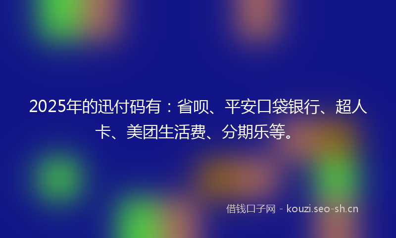 2025年的迅付码有：省呗、平安口袋银行、超人卡、美团生活费、分期乐等。