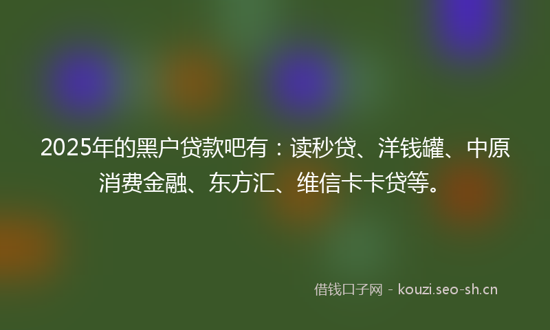 2025年的黑户贷款吧有：读秒贷、洋钱罐、中原消费金融、东方汇、维信卡卡贷等。