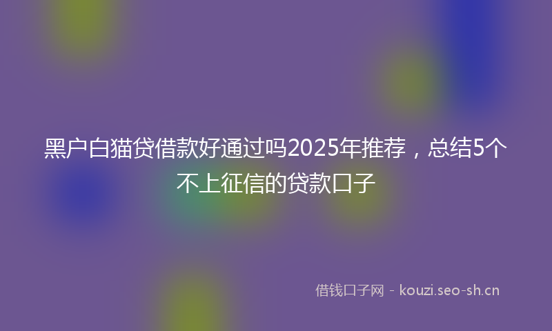 黑户白猫贷借款好通过吗2025年推荐，总结5个不上征信的贷款口子