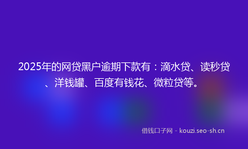 2025年的网贷黑户逾期下款有：滴水贷、读秒贷、洋钱罐、百度有钱花、微粒贷等。