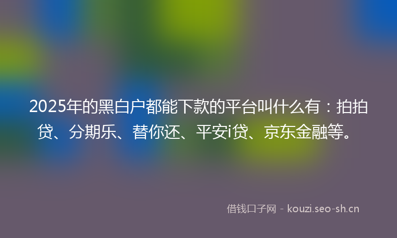 2025年的黑白户都能下款的平台叫什么有：拍拍贷、分期乐、替你还、平安i贷、京东金融等。