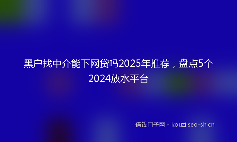 黑户找中介能下网贷吗2025年推荐，盘点5个2024放水平台