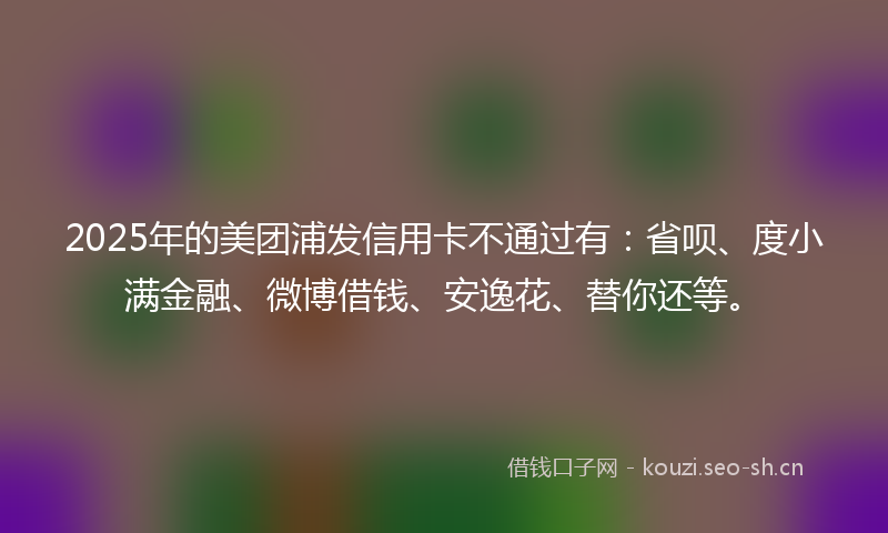 2025年的美团浦发信用卡不通过有：省呗、度小满金融、微博借钱、安逸花、替你还等。
