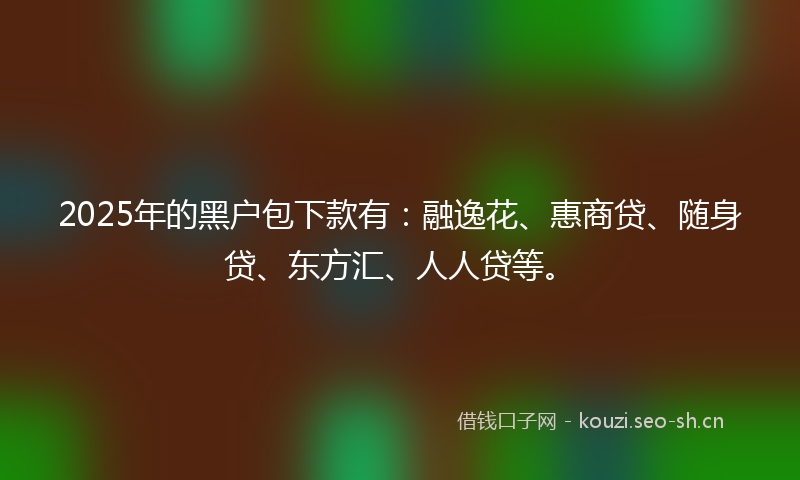 2025年的黑户包下款有：融逸花、惠商贷、随身贷、东方汇、人人贷等。