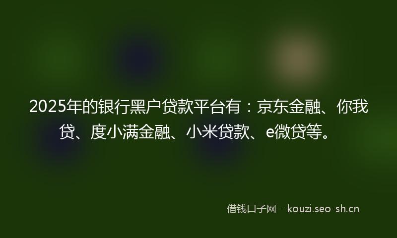2025年的银行黑户贷款平台有：京东金融、你我贷、度小满金融、小米贷款、e微贷等。