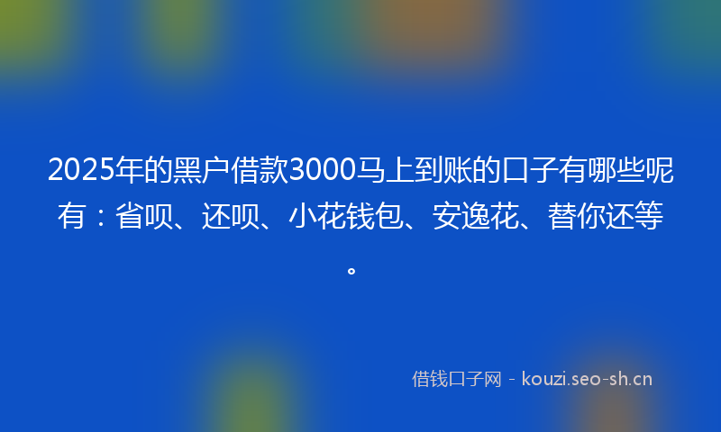 2025年的黑户借款3000马上到账的口子有哪些呢有：省呗、还呗、小花钱包、安逸花、替你还等。