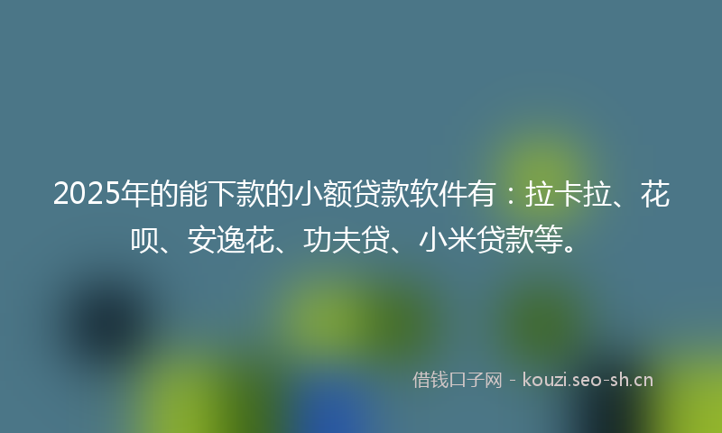 2025年的能下款的小额贷款软件有：拉卡拉、花呗、安逸花、功夫贷、小米贷款等。