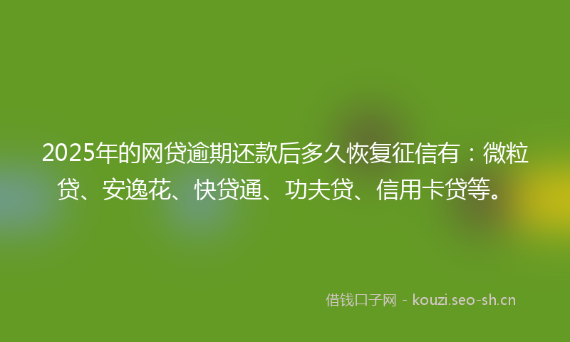 2025年的网贷逾期还款后多久恢复征信有：微粒贷、安逸花、快贷通、功夫贷、信用卡贷等。